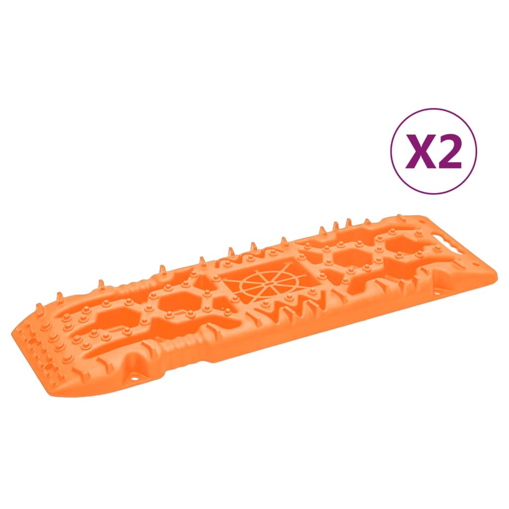 Pair of orange reinforced nylon traction boards, 42.1x12.2x2.8 inches each.