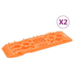 Pair of orange reinforced nylon traction boards, 42.1x12.2x2.8 inches each.