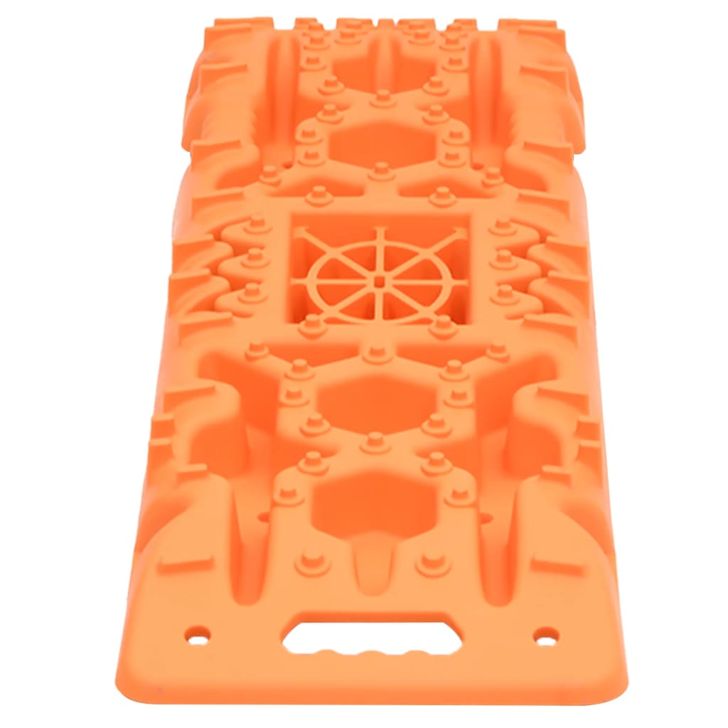 Orange reinforced nylon traction boards, 42.1x12.2x2.8in, 2-pack with grip patterns and handles.