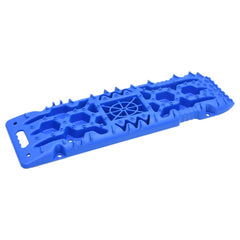 Two blue nylon traction boards, each 42.1x12.2x2.8 inches, with anti-slip teeth and handles.