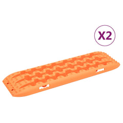 Pair of orange reinforced nylon traction boards, 41.7x12x2.8 inches each, with treaded surfaces and handles.