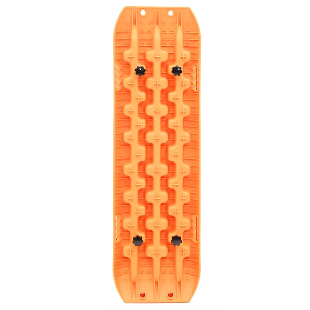 Orange reinforced nylon traction boards, 41.7x12x2.8 inches, 2-pack with angled teeth and handles.