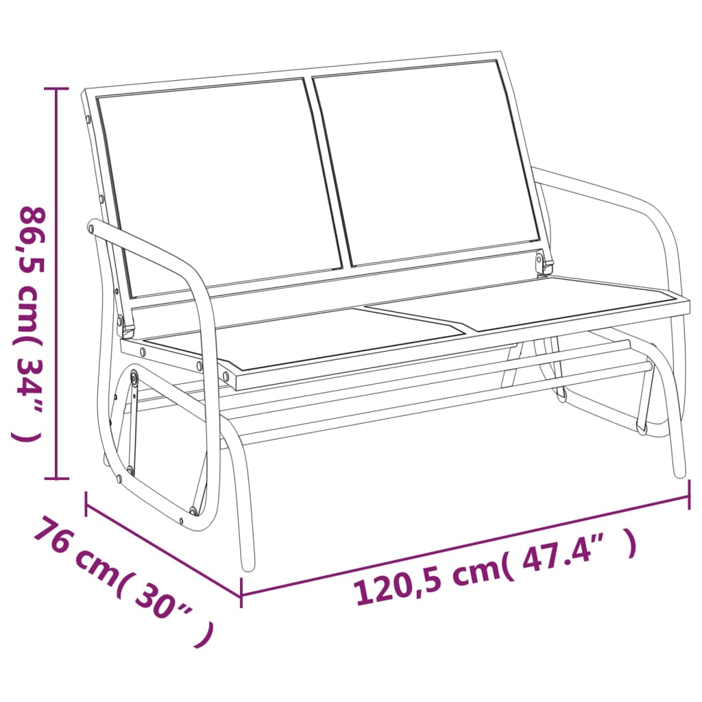 Garden Glider Bench Black 47.4x29.9x34.1 Textilene&Steel