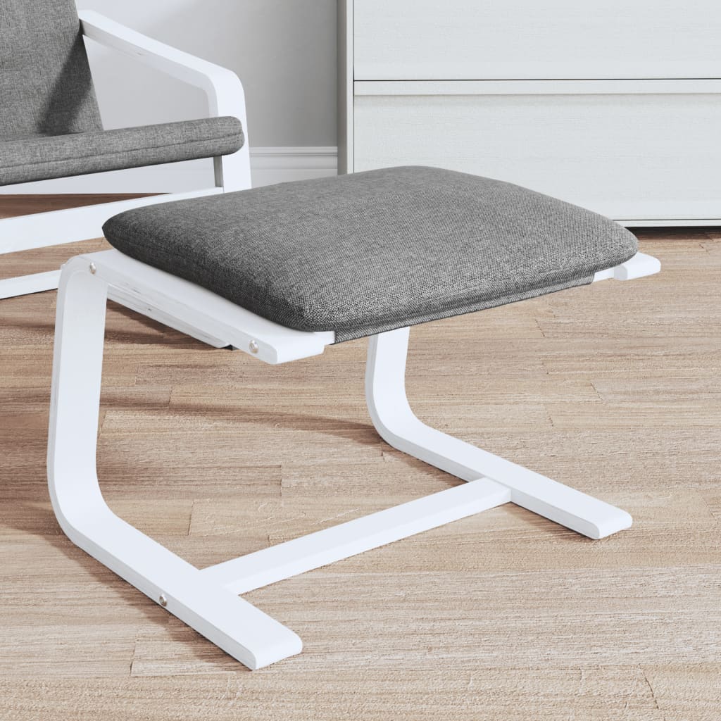 Footstool Dark Gray Polyester Fabric, Solid Birch Wood, Plywood