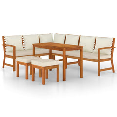 Garden Dining Set Cream White, Natural Wood
