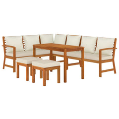 Garden Dining Set Cream White, Natural Wood