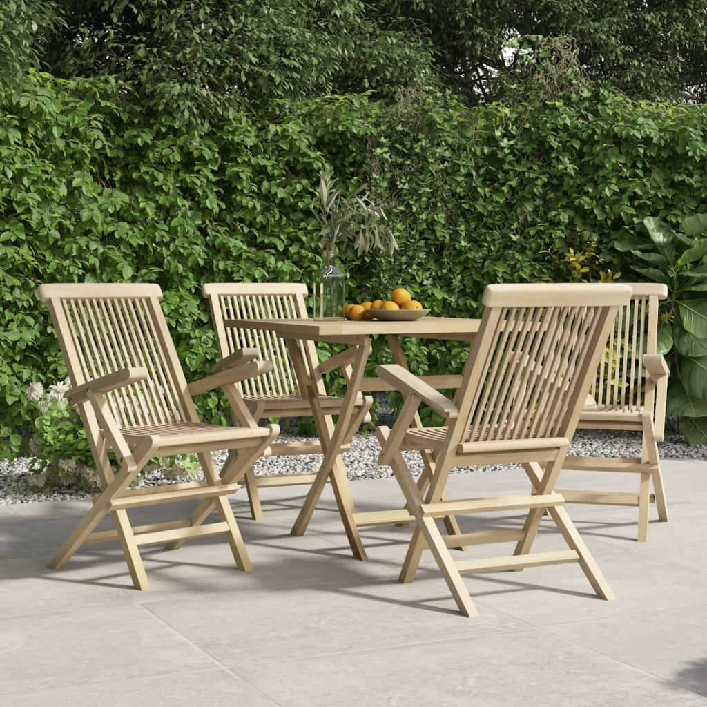 Folding Garden Chair Set of 4 Grey Solid teak wood Standard