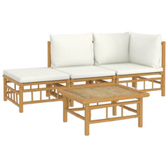 Garden Lounge Set Cream White, Natural Bamboo Bamboo, Polyester