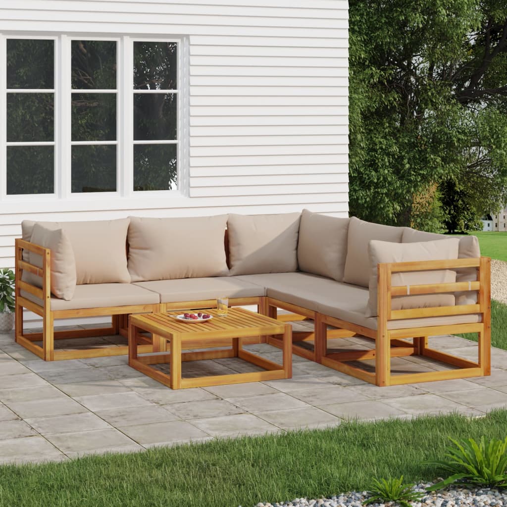 Garden Lounge Set Taupe Solid Acacia wood, 100% polyester cushions