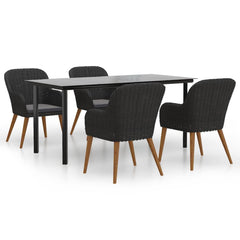 Garden Dining Set Black Solid Acacia Wood 5 Piece Set Durable