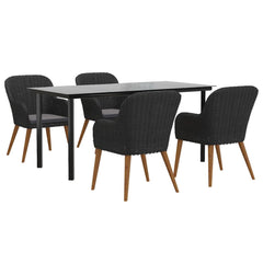 Garden Dining Set Black Solid Acacia Wood 5 Piece Set Durable