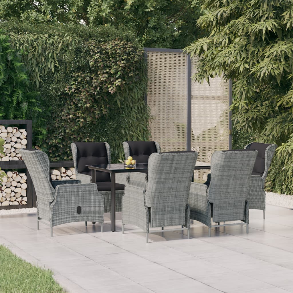 Garden Dining Set Light Grey Poly Rattan 7 Piece Set