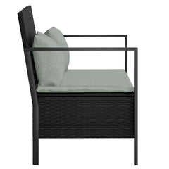 Garden Bench Black PE rattan 2-Seater Garden Bench Rectangular