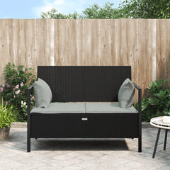 Garden Bench Black PE rattan 2-Seater Garden Bench Rectangular