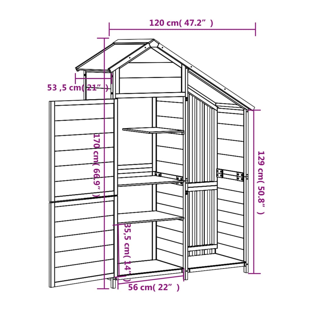 Garden Tool Shed Brown 47.2x21.1x66.9 Solid Wood Pine