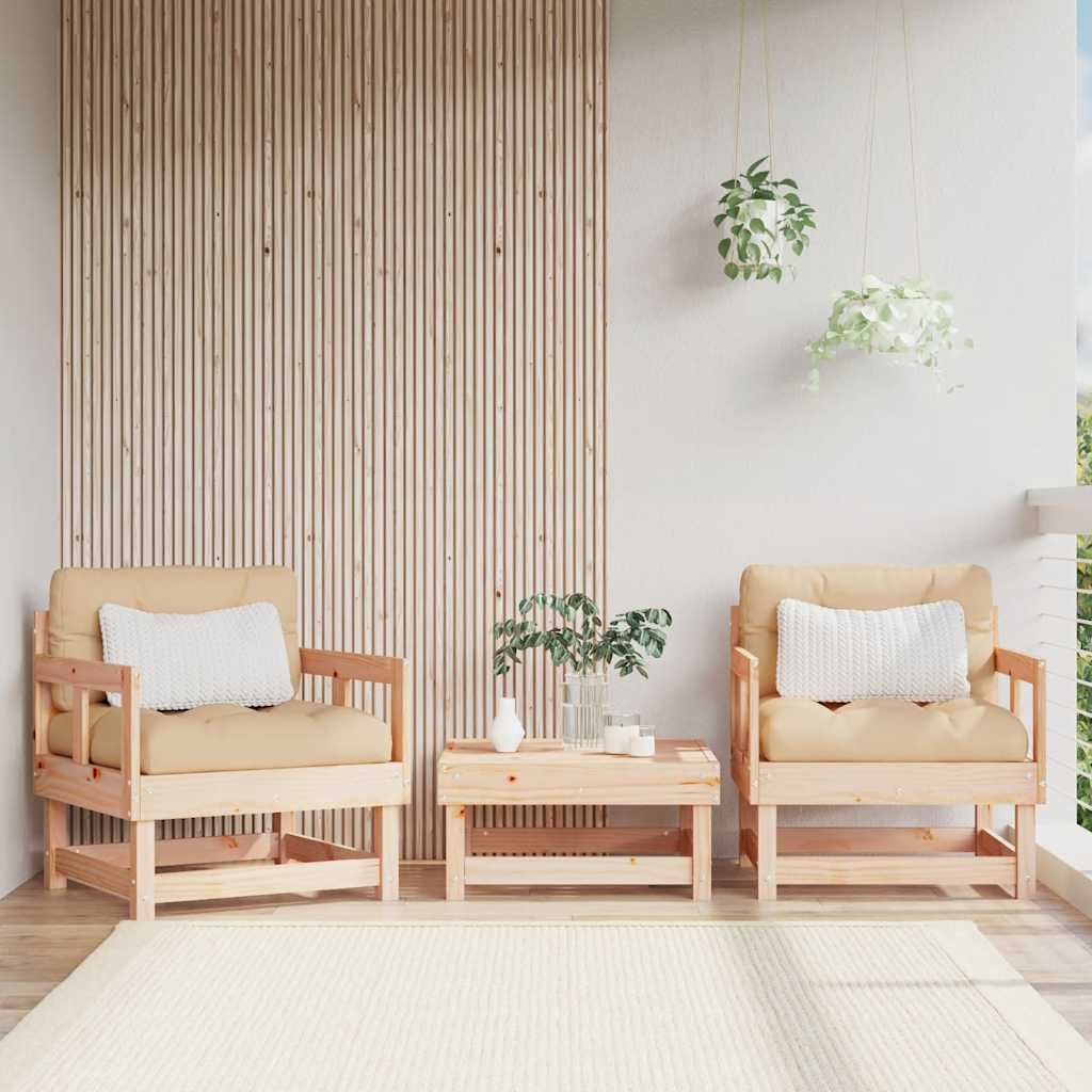Garden Chair Beige Solid Pine Wood Medium Modular Garden Chair