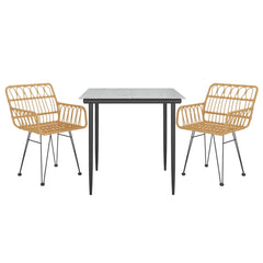 Garden Dining Set Black Steel, Tempered Glass, Polyethylene Medium