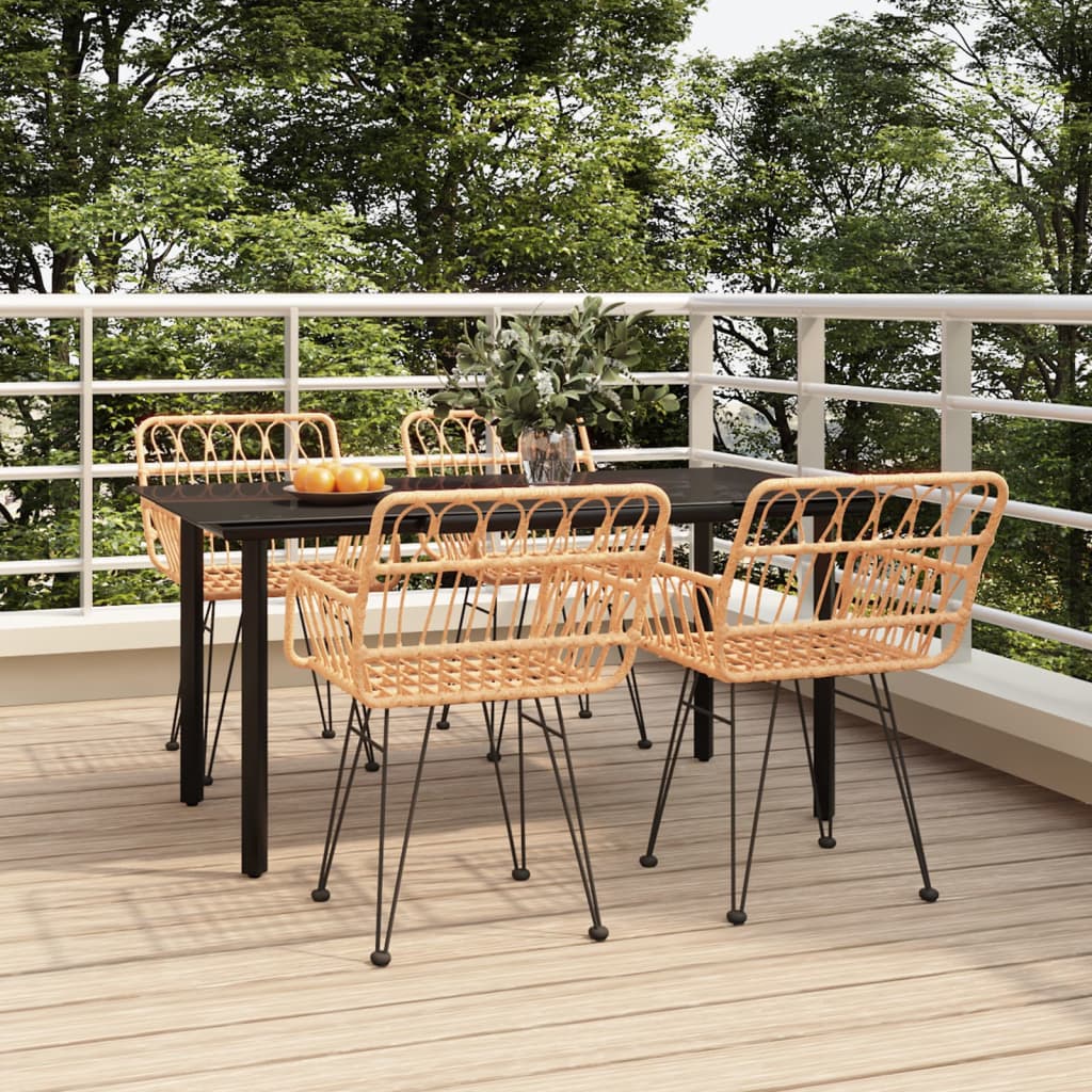 Garden Dining Set Black Poly Rattan, Tempered Glass Large Durable