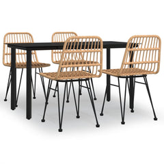 Garden Dining Set Black Poly Rattan Standard Seats Up to Five