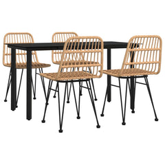 Garden Dining Set Black Poly Rattan Standard Seats Up to Five