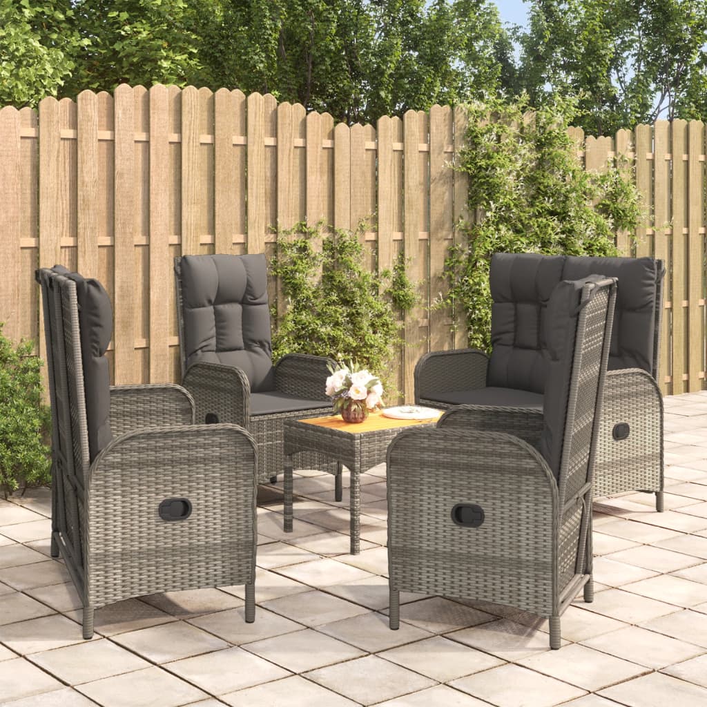 Garden Dining Set Gray PE rattan Adjustable Armrests