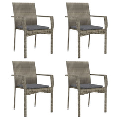 Garden Dining Set Black and Grey PE Rattan, Steel, Tempered Glass