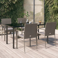 Garden Dining Set Black and Grey PE Rattan, Steel, Tempered Glass