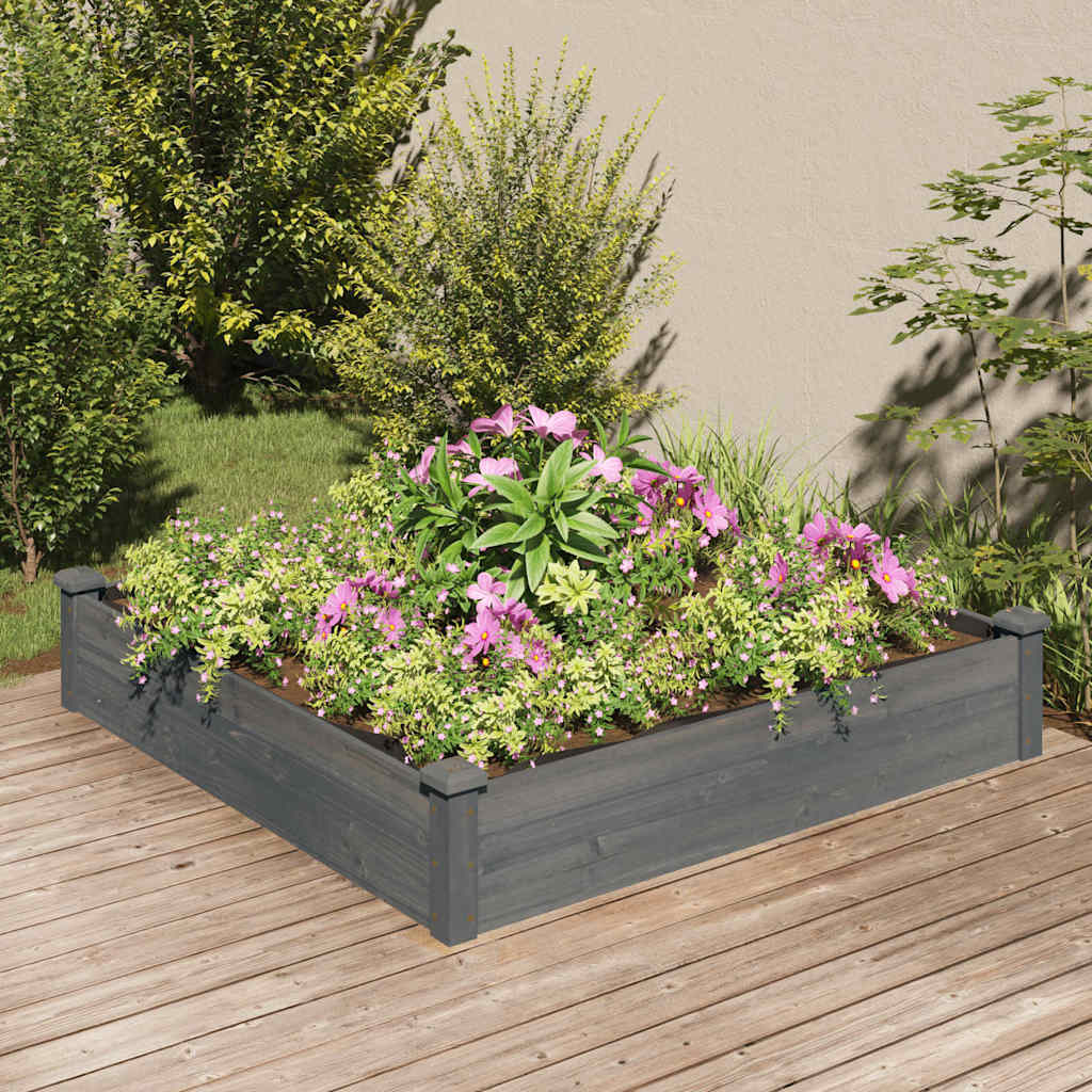 Garden Raised Bed Grey Solid fir wood, Non-woven fabric