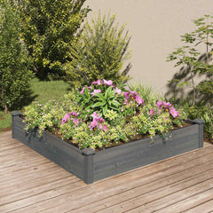 Garden Raised Bed Grey Solid fir wood, Non-woven fabric