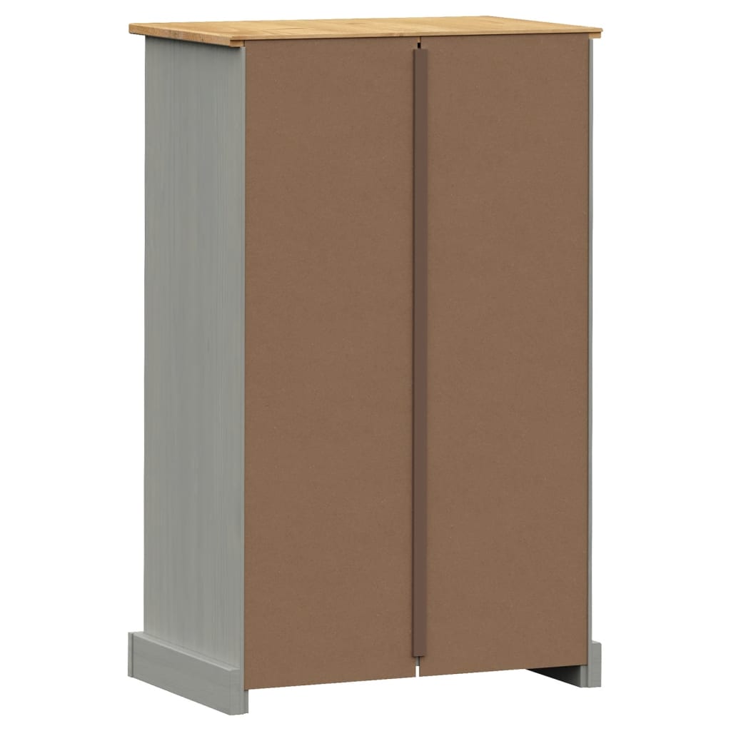 Gray solid pine wood shoe cabinet with doors, 23.6x13.8x37.8 inches.