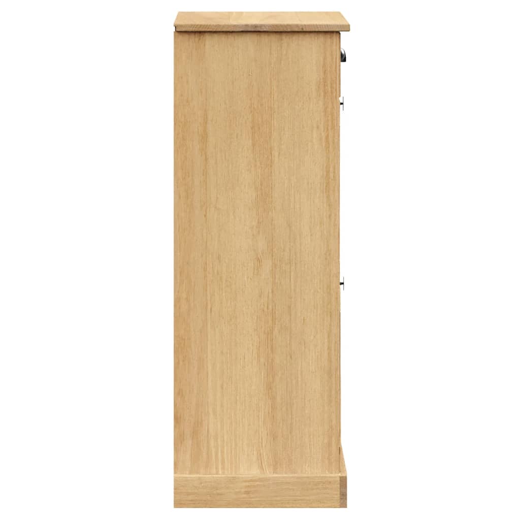 Side view of the VIGO solid pine wood shoe cabinet, 23.6x13.8x37.8 inches, with doors and pulls.