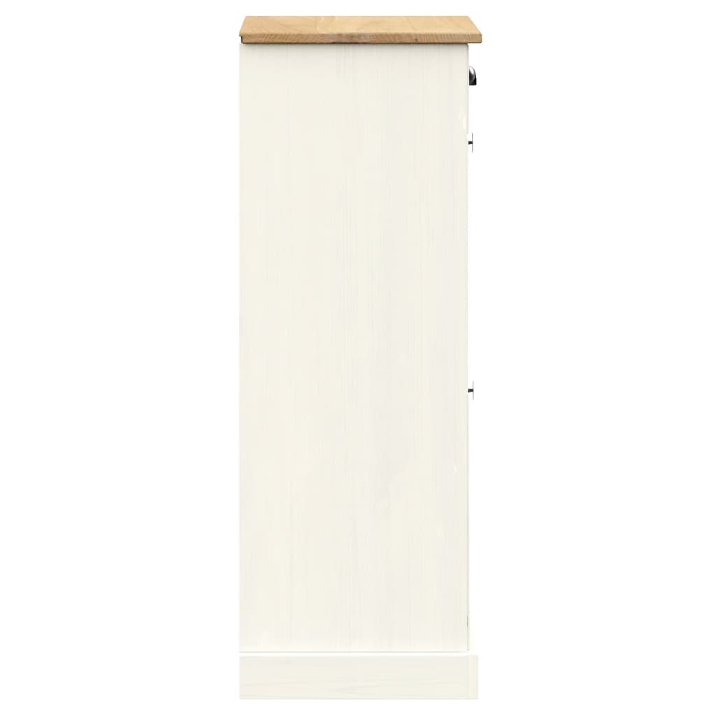 White solid pine shoe cabinet with four drawers, measuring 23.6x13.8x37.8 inches.