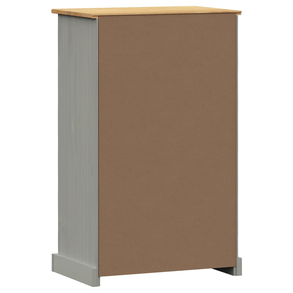 Gray solid pine wood shoe cabinet with louvered doors, side view, 23.6x13.8x37.8 inches.