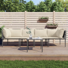 Garden Lounge Set Grey, Beige Poly Rattan, Steel, Polyester