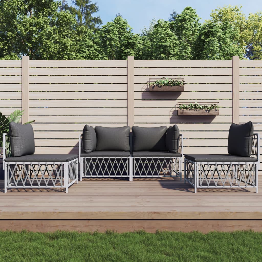 Garden Lounge Set White Woven fabric, powder-coated steel, textilene