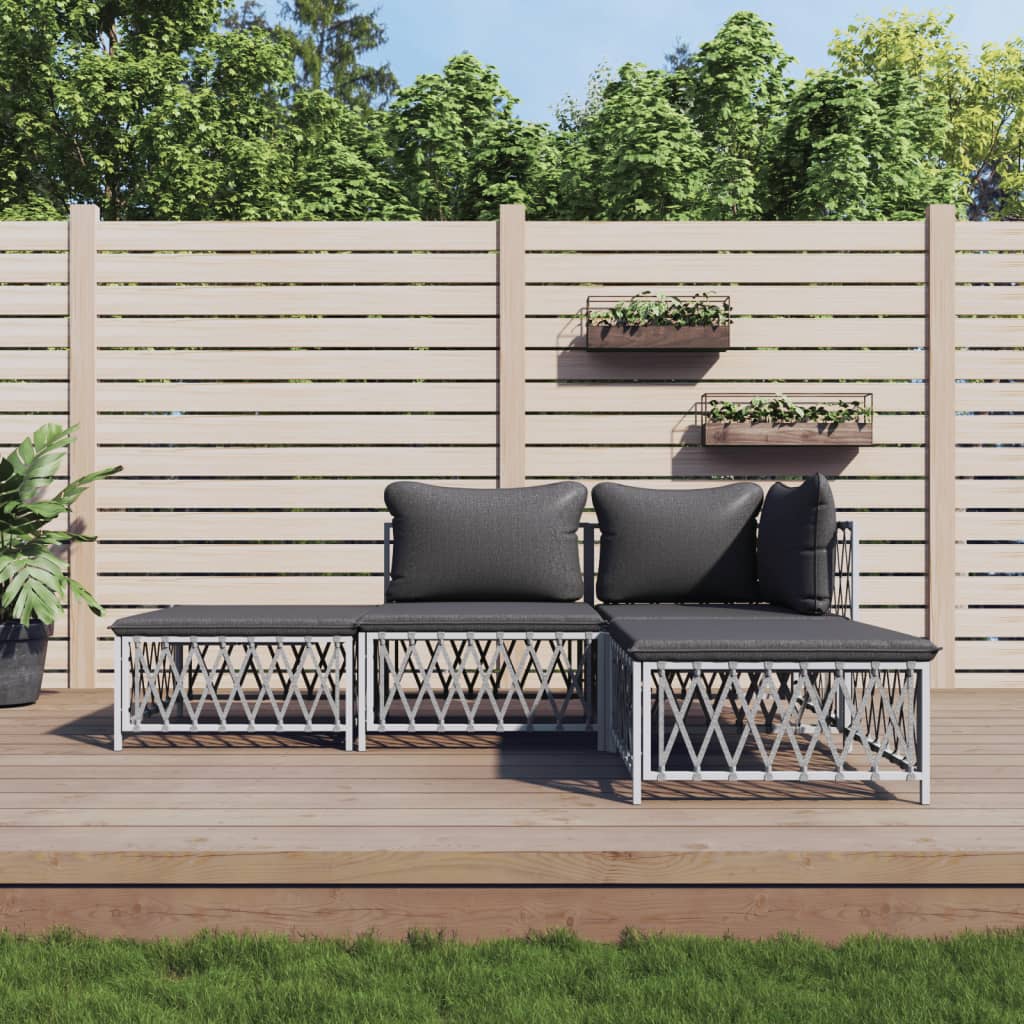 Garden Lounge Set White Woven fabric, powder-coated steel, textilene
