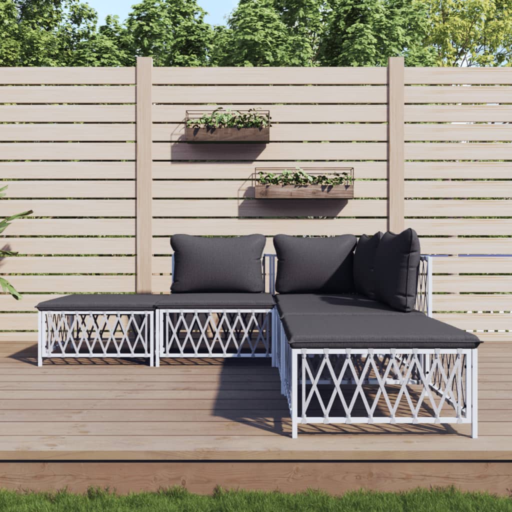 Garden Lounge Set White Woven fabric, powder-coated steel, textilene