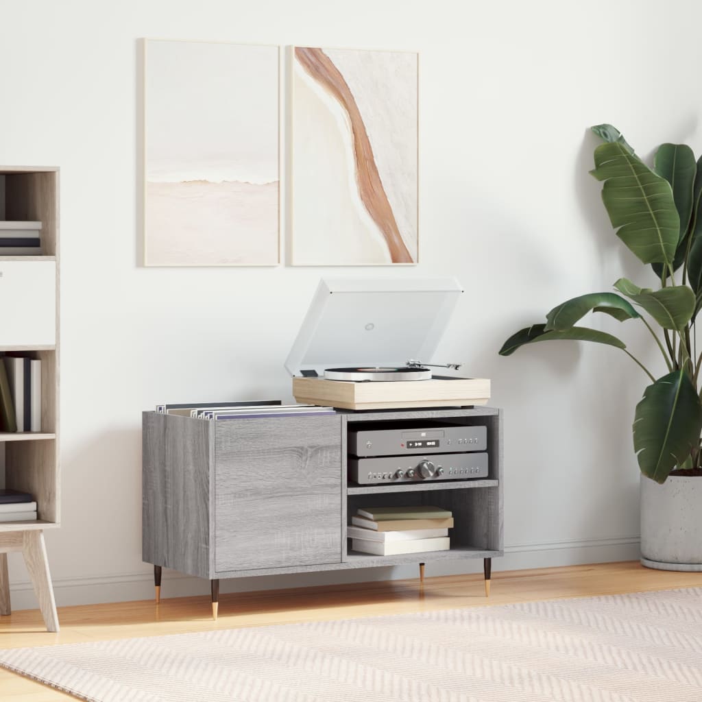 Record Cabinet Grey Sonoma Engineered Wood, Iron Medium