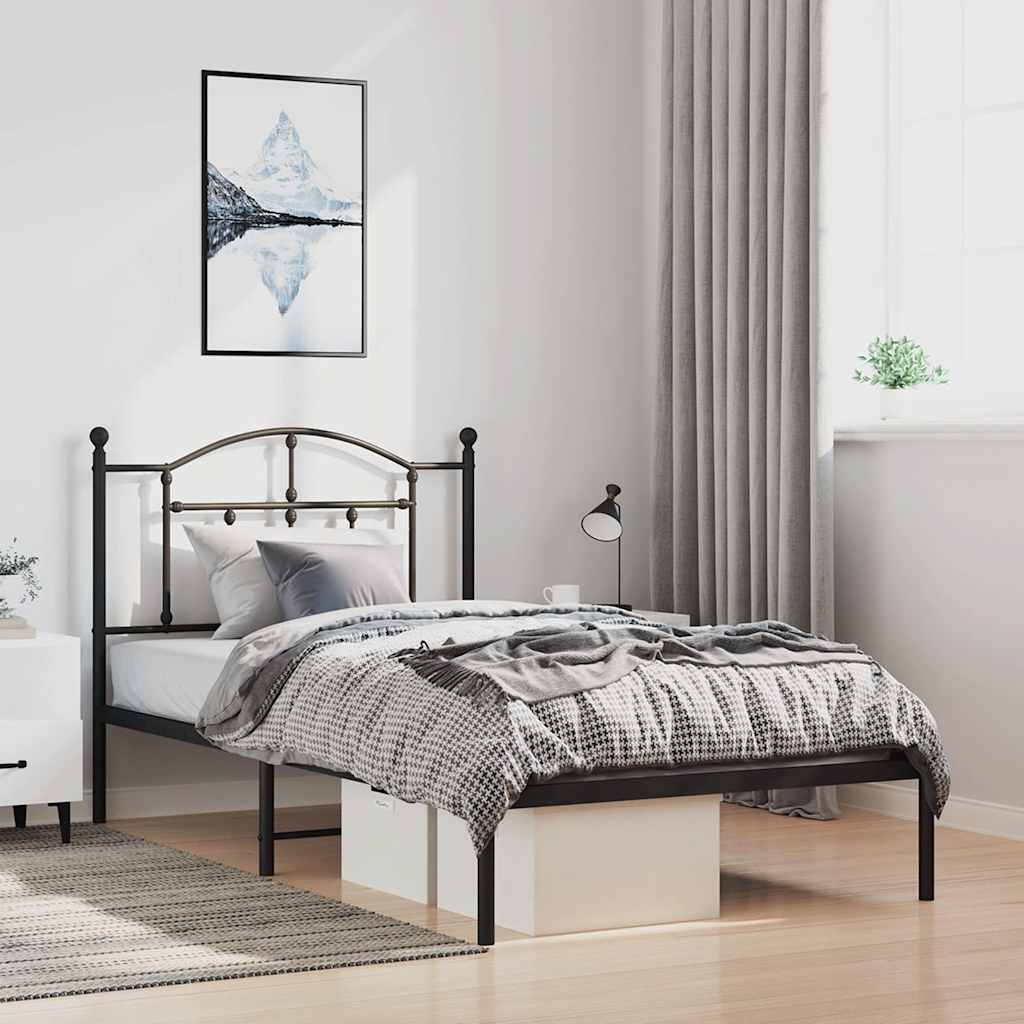 Bed Frame Black Steel Twin Rectangular Modern Durable