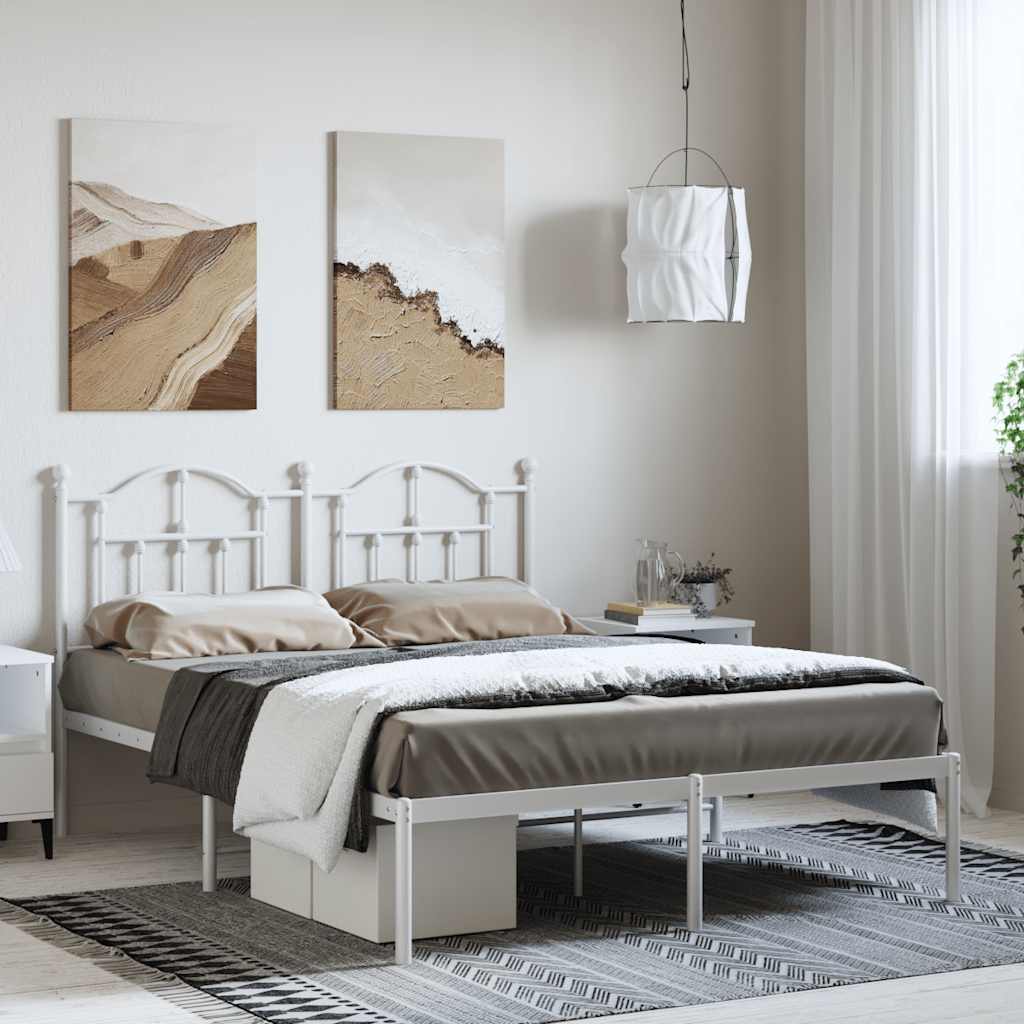 Bed Frame White Powder-Coated Steel Double Bed Frame