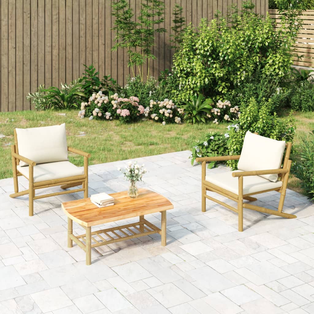 Garden Chair Cream Cushions Bamboo, Polyester, Foam, PP Cotton