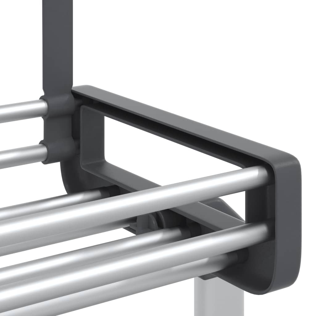 Silver over-the-door organizer with 5 shelves for efficient storage in small spaces.