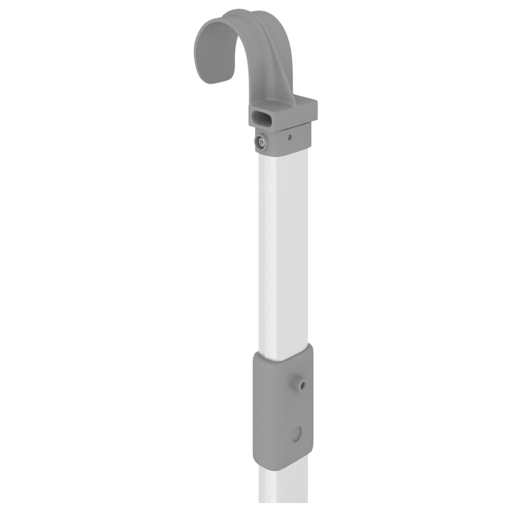 Silver aluminum retractable balcony drying rack with hook and extendable arm.