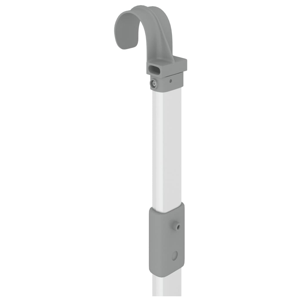 Gray aluminum retractable balcony drying rack with hook and pole, 35x9.8x(23.6-37.4in).