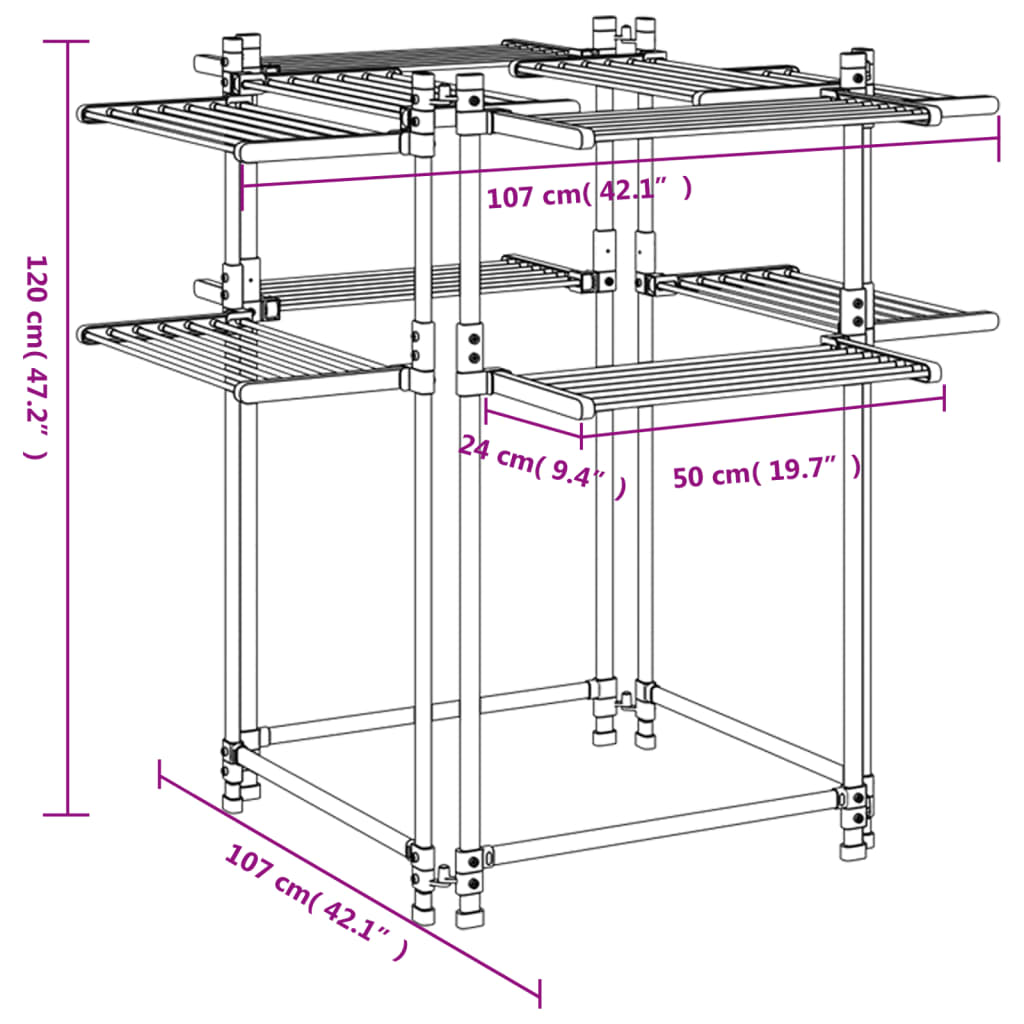 Laundry Drying Rack 42.1x42.1x47.2 Aluminum