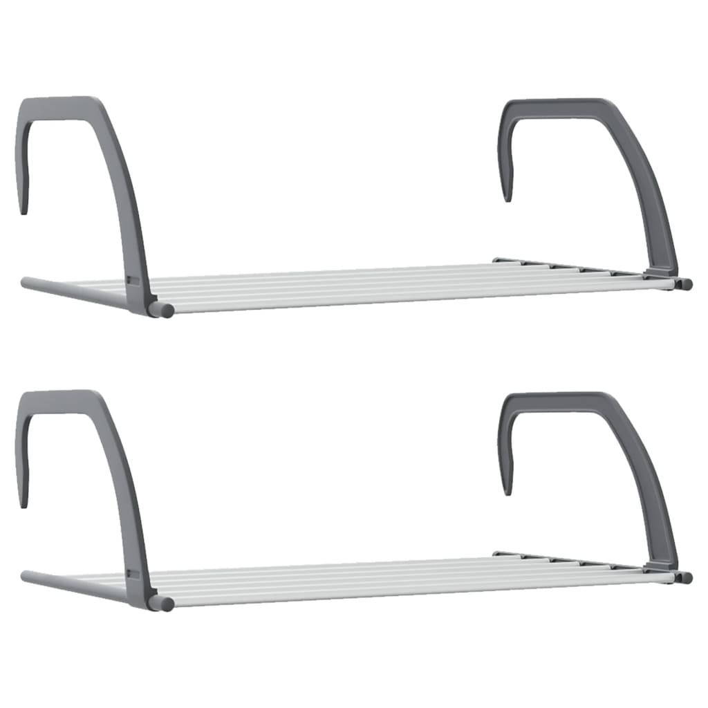 Two silver aluminum drying racks with gray hooks and retractable shelves, 20.9x13x7.1 inches.