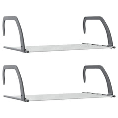 Two silver aluminum drying racks with gray hooks and retractable shelves, 20.9x13x7.1 inches.