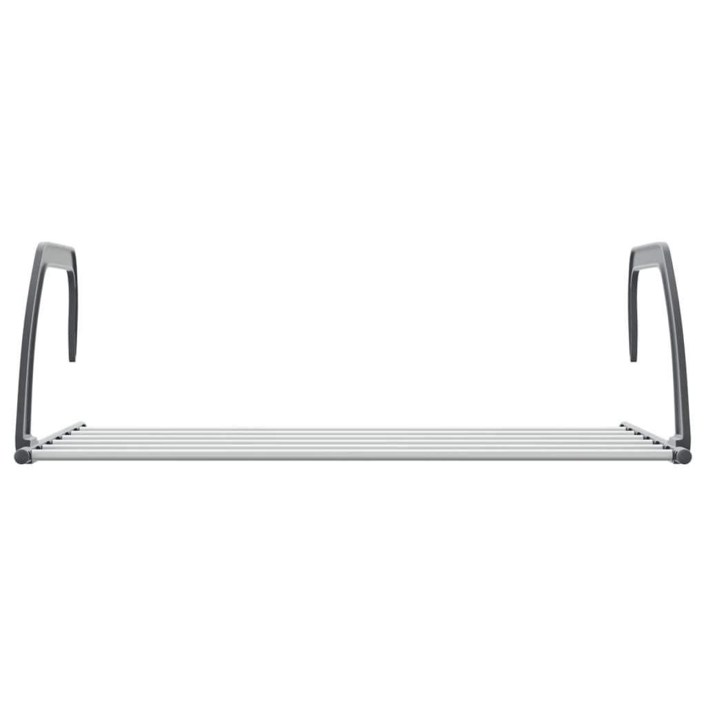 Two silver aluminum drying racks with foldable arms and hooks for hanging on radiators or doors.