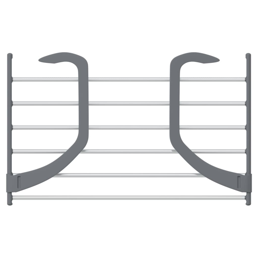 Silver aluminum drying rack with foldable arms and multiple bars, 20.9x13x7.1 inches.