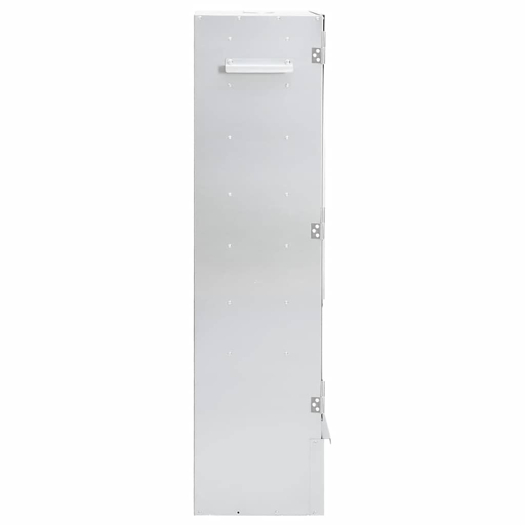 Tall galvanized steel BBQ smoker oven, 17.5x11.4x43.3 inches, with door and handle.